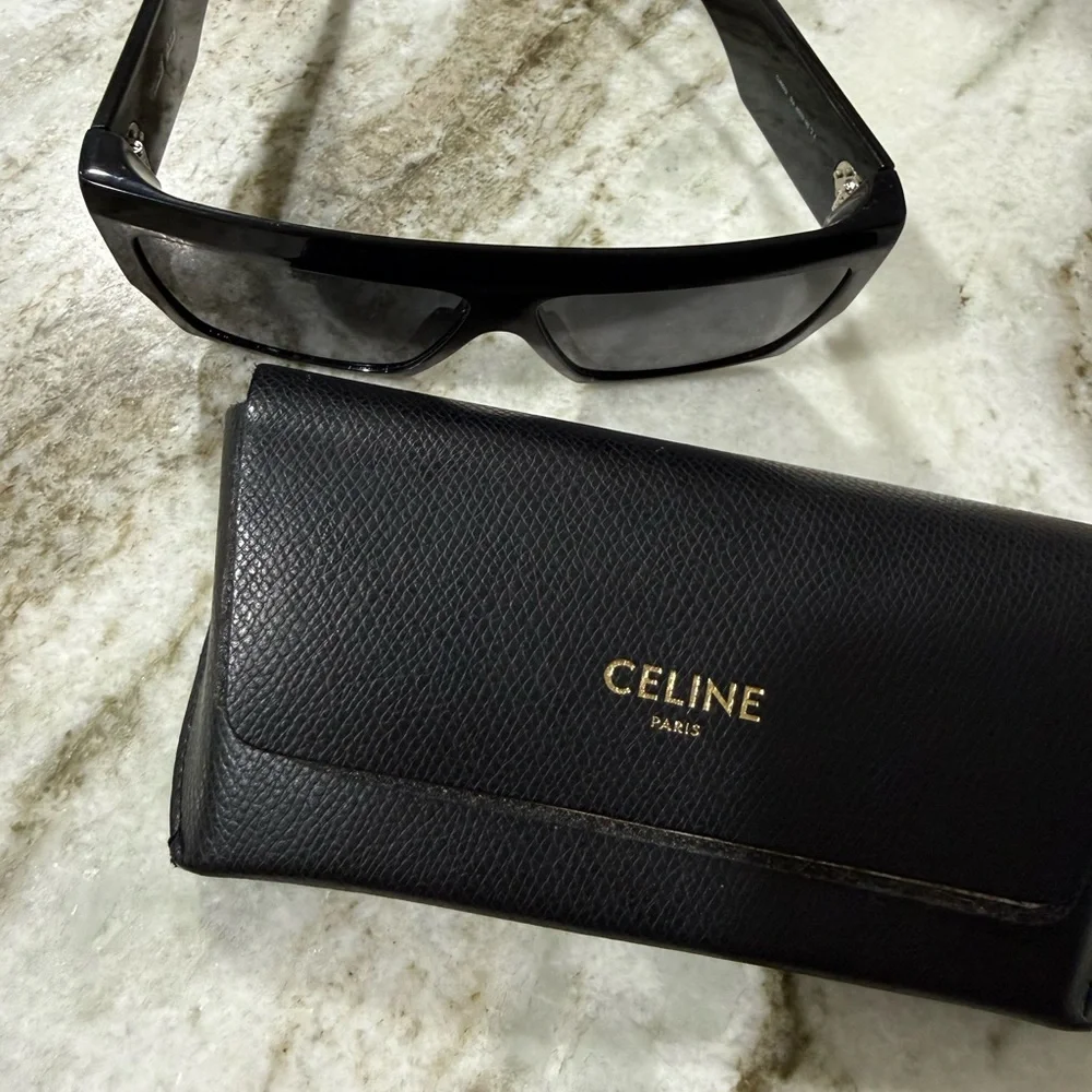 Celine Black Rectangular Sunglasses with Case - Picture 4 of 11